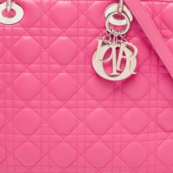 Pre Owned Dior Bright Pink Cannage Leather Large Lady Dior Tote