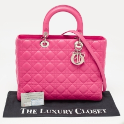 Pre Owned Dior Bright Pink Cannage Leather Large Lady Dior Tote