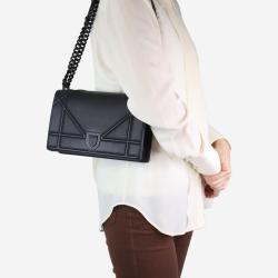 Dior Black Leather Medium Studded Diorama Shoulder Bag