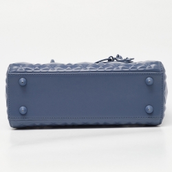 Pre Owned Dior Blue Diamond Cannage Leather Small Lady Dior Tote