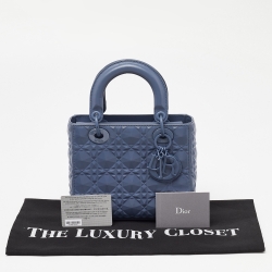 Pre Owned Dior Blue Diamond Cannage Leather Small Lady Dior Tote