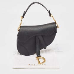 Pre Owned Dior Black Leather Mini Saddle Bag