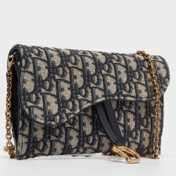 مملوكة مسبقًا محفظة بسلسلة ديور سادل جلد وكانفاس أوبليك عنابية