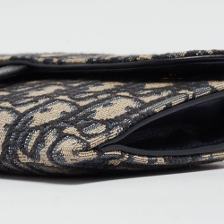 مملوكة مسبقًا محفظة بسلسلة ديور سادل جلد وكانفاس أوبليك عنابية