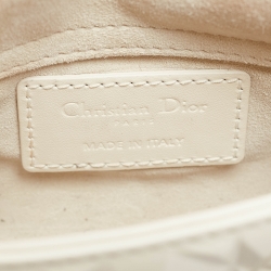 Pre Owned Dior White Diamond Cannage Leather Micro Lady Dior Tote