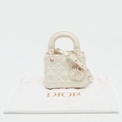 Pre Owned Dior White Diamond Cannage Leather Micro Lady Dior Tote