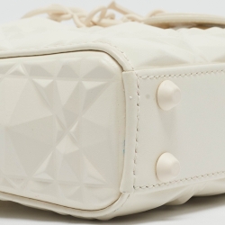 Pre Owned Dior White Diamond Cannage Leather Micro Lady Dior Tote