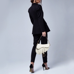 Pre Owned Dior Off White Leather Saddle Shoulder Bag