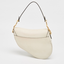 Pre Owned Dior Off White Leather Saddle Shoulder Bag
