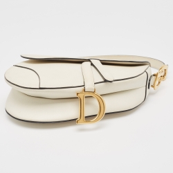 Pre Owned Dior Off White Leather Saddle Shoulder Bag