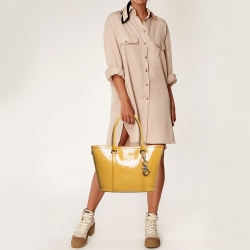 Pre Owned Dior Oblique Embossed Patent Leather Shopper Tote