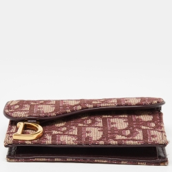 Pre Owned Dior Burgundy Oblique Canvas and Leather Saddle Card Holder