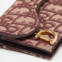 Pre Owned Dior Burgundy Oblique Canvas and Leather Saddle Card Holder