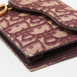 Pre Owned Dior Burgundy Oblique Canvas and Leather Saddle Card Holder