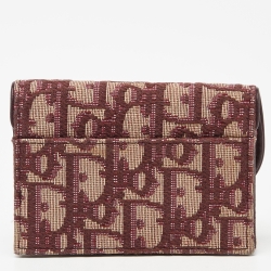 Pre Owned Dior Burgundy Oblique Canvas and Leather Saddle Card Holder
