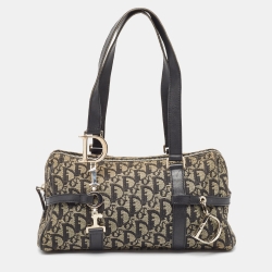 Pre Owned Dior Black Diorissimo Canvas and Leather Charms Boston Bag