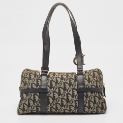 Pre Owned Dior Black Diorissimo Canvas and Leather Charms Boston Bag