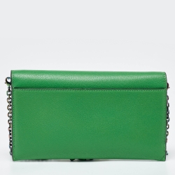 Pre Owned Dior Green Leather Saddle Wallet on Chain