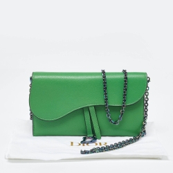 Pre Owned Dior Green Leather Saddle Wallet on Chain
