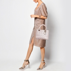 Pre Owned Dior Light Pink Cannage Leather Medium Lady Dior Tote