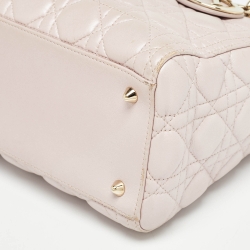 Pre Owned Dior Light Pink Cannage Leather Medium Lady Dior Tote