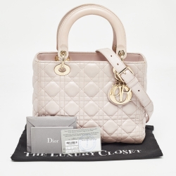 Pre Owned Dior Light Pink Cannage Leather Medium Lady Dior Tote