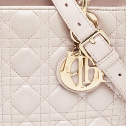 Pre Owned Dior Light Pink Cannage Leather Medium Lady Dior Tote