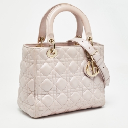 Pre Owned Dior Light Pink Cannage Leather Medium Lady Dior Tote