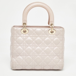 Pre Owned Dior Light Pink Cannage Leather Medium Lady Dior Tote