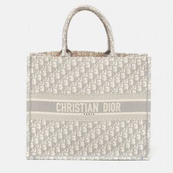 Pre Owned Dior Grey Oblique Embroidered Canvas Large Book Tote