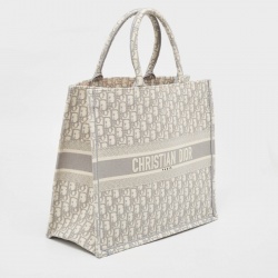 Pre Owned Dior Grey Oblique Embroidered Canvas Large Book Tote