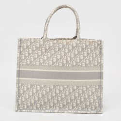 Pre Owned Dior Grey Oblique Embroidered Canvas Large Book Tote