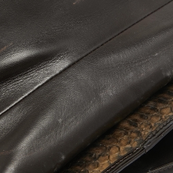 Pre Owned Dior Dark Brown/Gold Python and Patent Leather Saddle Bag