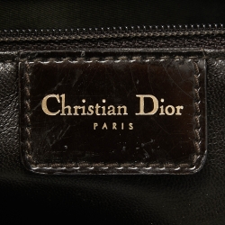 Pre Owned Dior Dark Brown/Gold Python and Patent Leather Saddle Bag