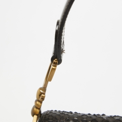 Pre Owned Dior Dark Brown/Gold Python and Patent Leather Saddle Bag