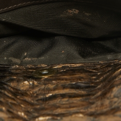 Pre Owned Dior Dark Brown/Gold Python and Patent Leather Saddle Bag