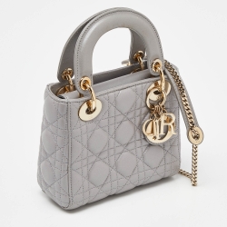 Pre Owned حقيبة يد توتس ديور ميني ليدي ديور بسلسلة جلد كاناج وردي 