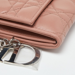 Pre Owned Dior Pink Cannage Leather Lady Dior Wallet On Chain
