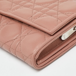 Pre Owned Dior Pink Cannage Leather Lady Dior Wallet On Chain