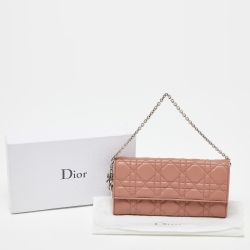 Pre Owned Dior Pink Cannage Leather Lady Dior Wallet On Chain