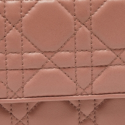 Pre Owned Dior Pink Cannage Leather Lady Dior Wallet On Chain