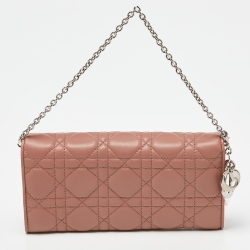 Pre Owned Dior Pink Cannage Leather Lady Dior Wallet On Chain
