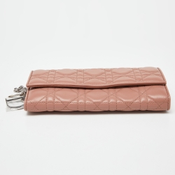 Pre Owned Dior Pink Cannage Leather Lady Dior Wallet On Chain