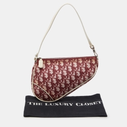 Pre Owned Dior Red/White Oblique Coated Canvas and Patent Leather Saddle Pochette 