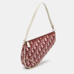 Pre Owned Dior Red/White Oblique Coated Canvas and Patent Leather Saddle Pochette 