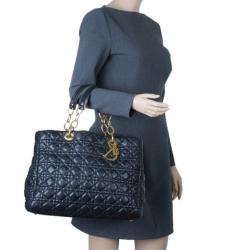 Pre Owned Dior Black Cannage Lambskin Leather Soft Lady Dior Shopping Tote