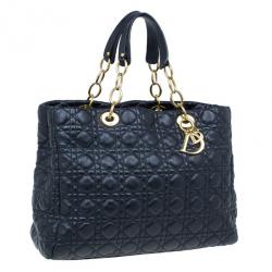 Pre Owned Dior Black Cannage Lambskin Leather Soft Lady Dior Shopping Tote