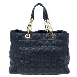 Pre Owned Dior Black Cannage Lambskin Leather Soft Lady Dior Shopping Tote