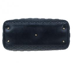 Pre Owned Dior Black Cannage Lambskin Leather Soft Lady Dior Shopping Tote