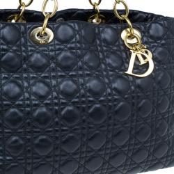 Pre Owned Dior Black Cannage Lambskin Leather Soft Lady Dior Shopping Tote